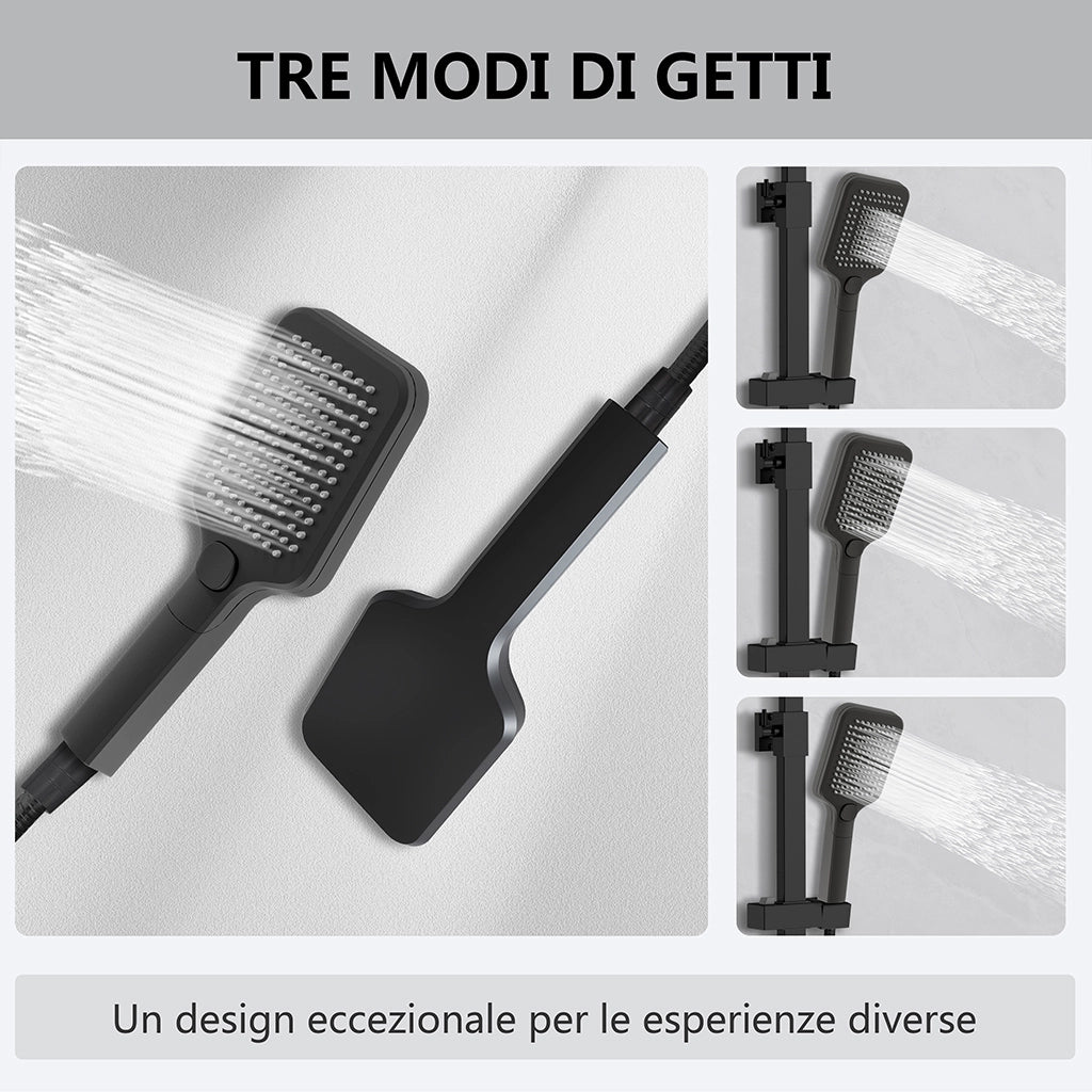 AICAIT Colonna doccia Termostatica, set doccia multifunzione con soffione quadrato 30x30cm e doccetta a 3 getti, nero