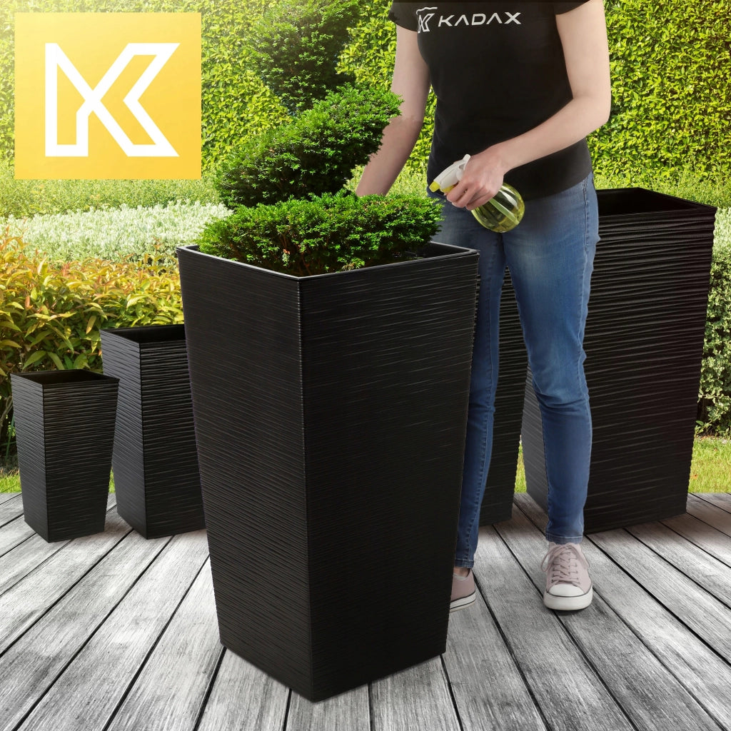 Vaso da fiori KADAX con inserto e coperchio, fioriera alta da giardino, nera, 39x75 cm