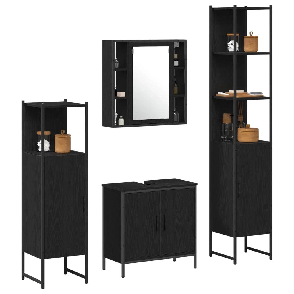 Set di mobili per il bagno 4 pcs Nero Legno multistrato 3334429