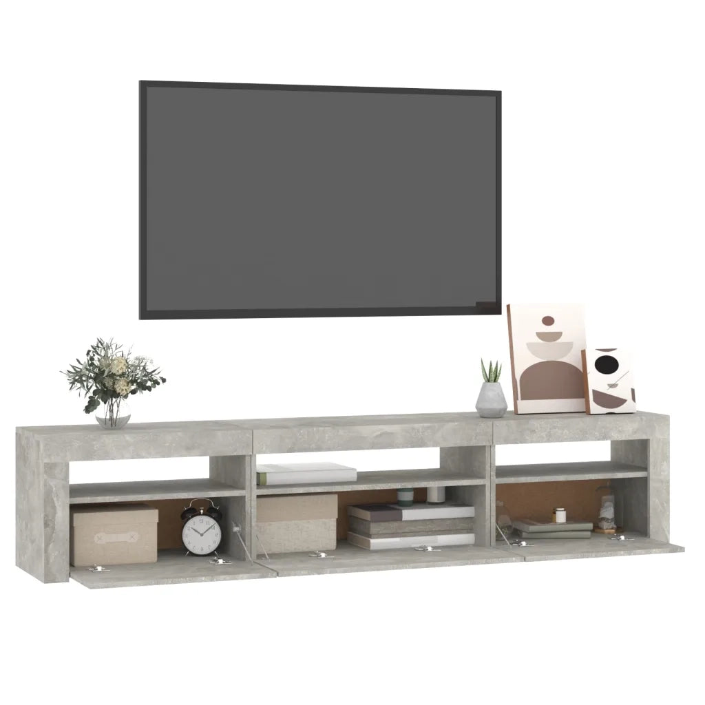 Mobile Porta TV con Luci LED-Credenza TV Grigio Cemento 195x35x40 cm