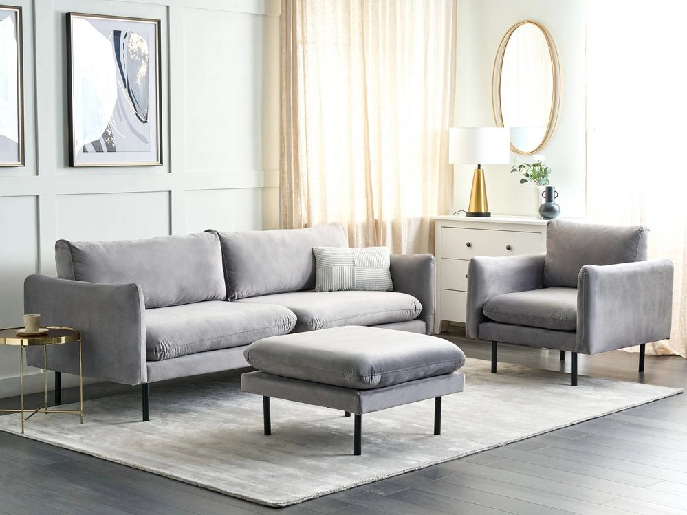 Set da soggiorno in velluto grigio 5 posti Gambe Nere Stile Retrò Moderno
