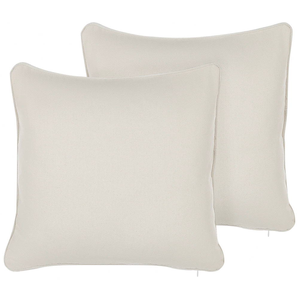 Set di 2 cuscini in tessuto bianco misto cotone e poliestere 45 x 45 cm decorativo morbido accessorio per la casa tinta unita