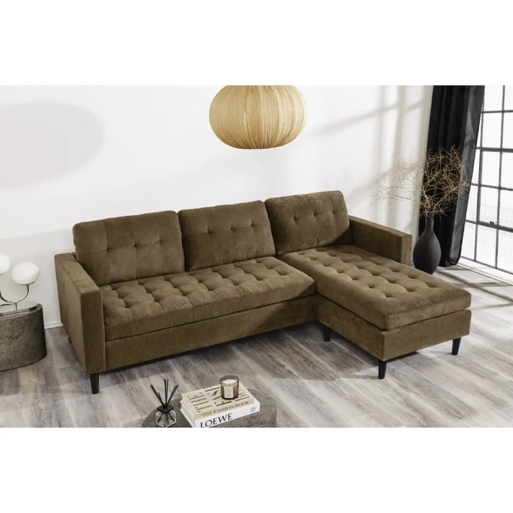 Divano ad angolo CITY marrone reversibile – Divano contemporaneo in velluto a coste