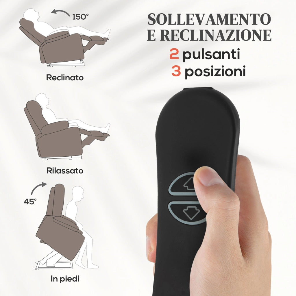 Poltrona Alzapersona Massaggiante e Reclinabile 93x104x105 cm Marrone Chiaro