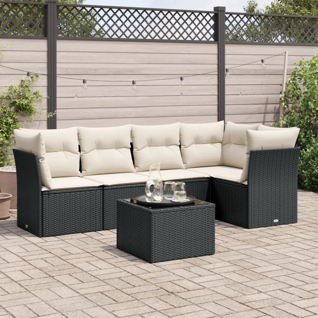 Set Divano da Giardino 6 pz con Cuscini Nero in Polyrattan 3217606