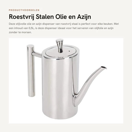 Dispensatore di olio di oliva in acciaio inossidabile - Olio-pot - Stofdicht - Lekvrij - Capacità 0,5L/0,7L - Peso 396g/504g