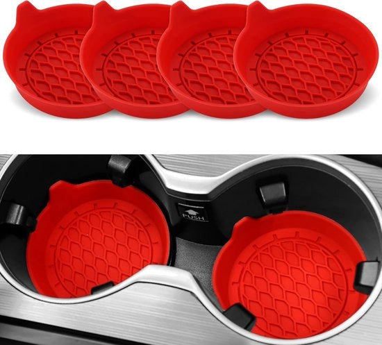 Accessori di interni auto universali, 4 pezzi, rosso, con fodera di silicone, con supporto universale antiscivolo, per becheretti, per accessori di interni auto.