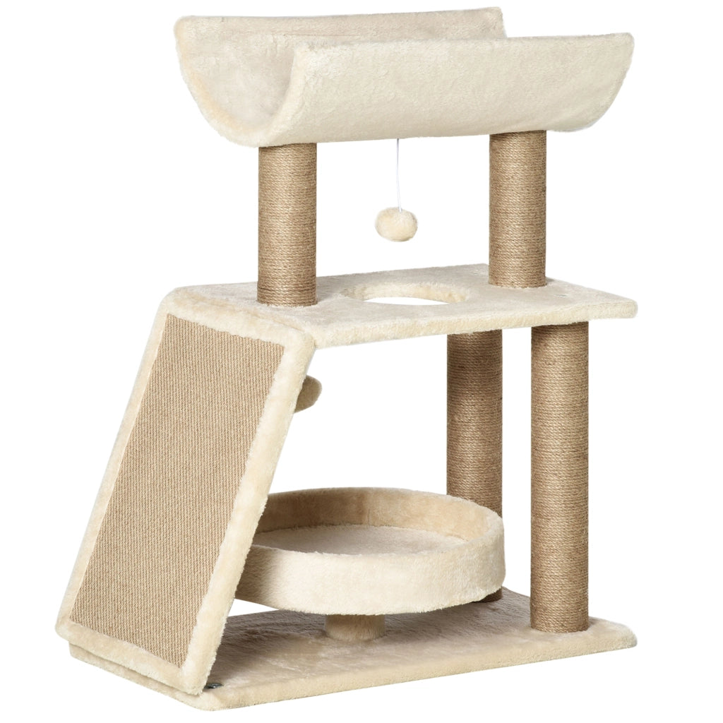 Albero per gatti con tiragraffi e piattaforme ¨C zephmum ¨C legno marrone chiaro 60x30x76 cm