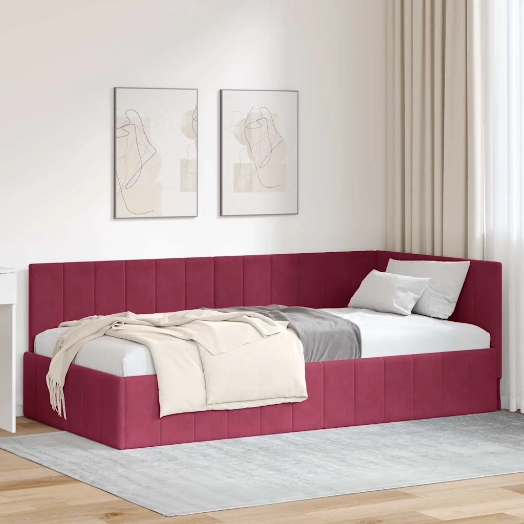 Cornice del letto ad angolo Rosso Vino 100 cm x 200 cm Velluto