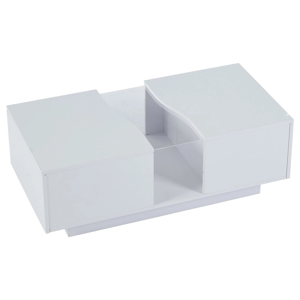 Tavolino da Caff¨¨ con LED e 2 Cassetti ¨C MINIMAL ¨C Bianco Lucido, MDF, 100x50x35