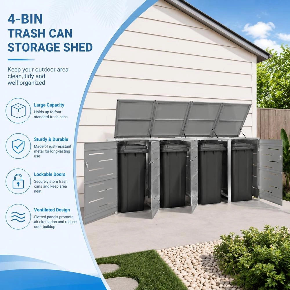 Bin Storage Unit For 4 Bins, 276.5x77.5x115.5 Cm, Stainless Steel