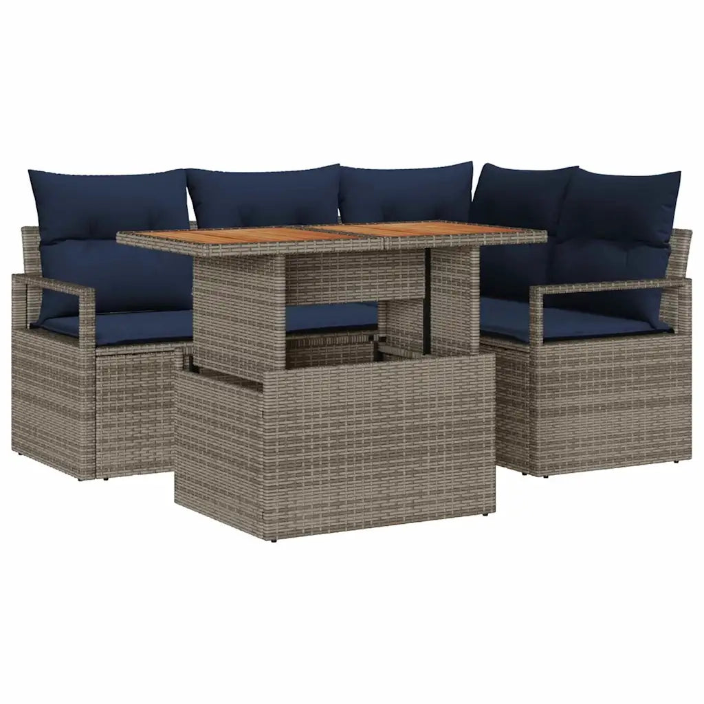 Set da Pranzo per Giardino con cuscino 5 pcs Grigio e Blu Navy