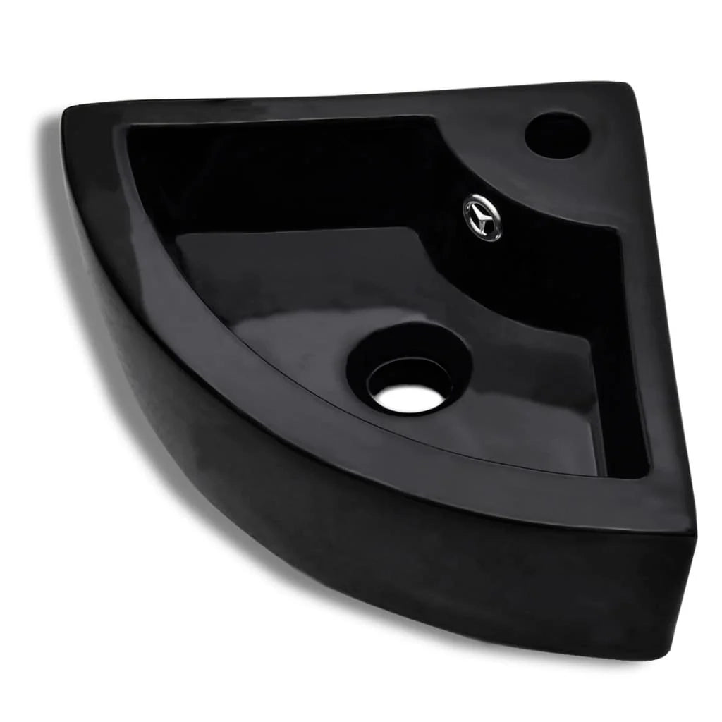 Lavabo da bagno con foro per troppopieno/rubinetto 45 x 32 cm ceramica nera 02_0002499
