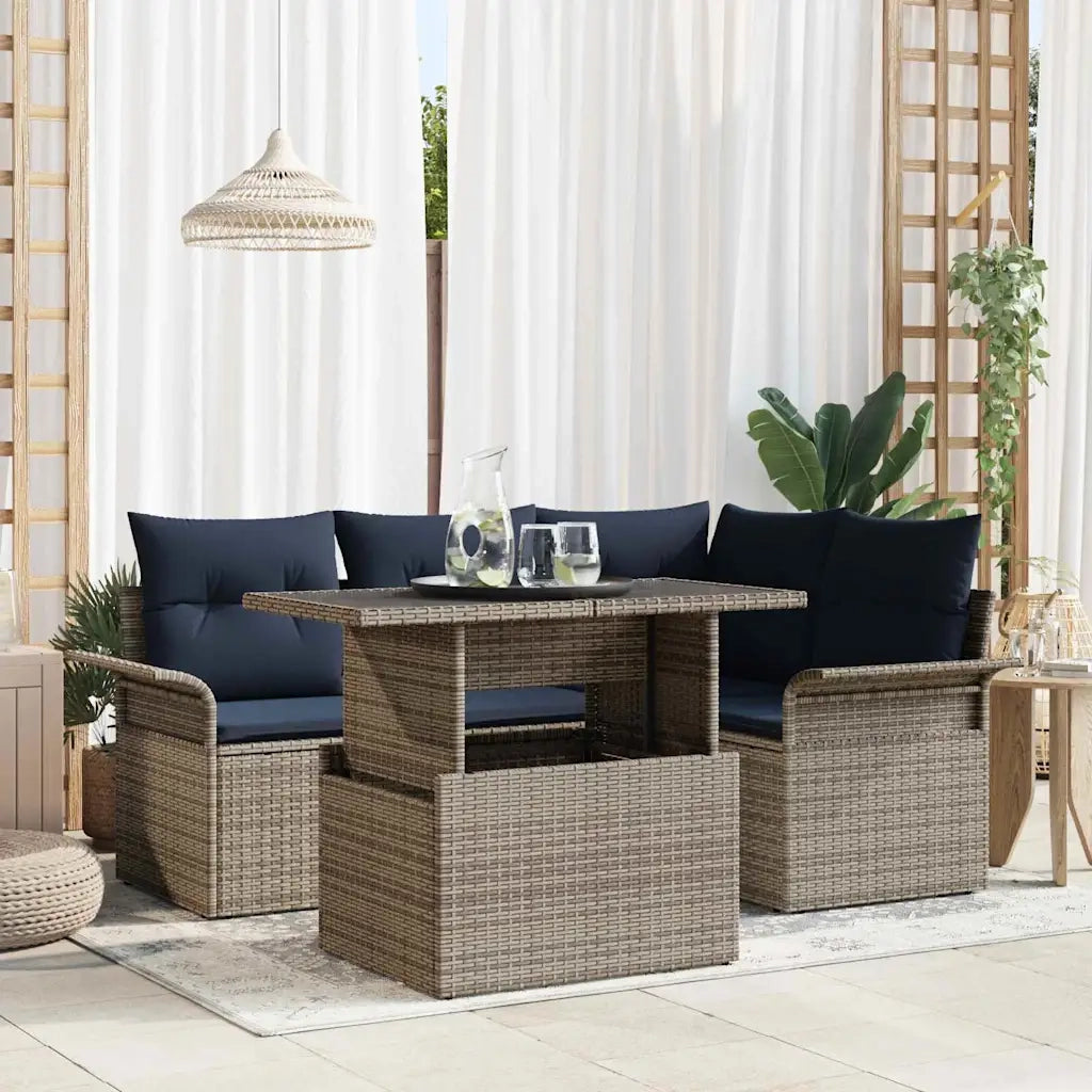 Set Divano da Giardino con cuscino 5 pcs Grigio polyrattan 3348281