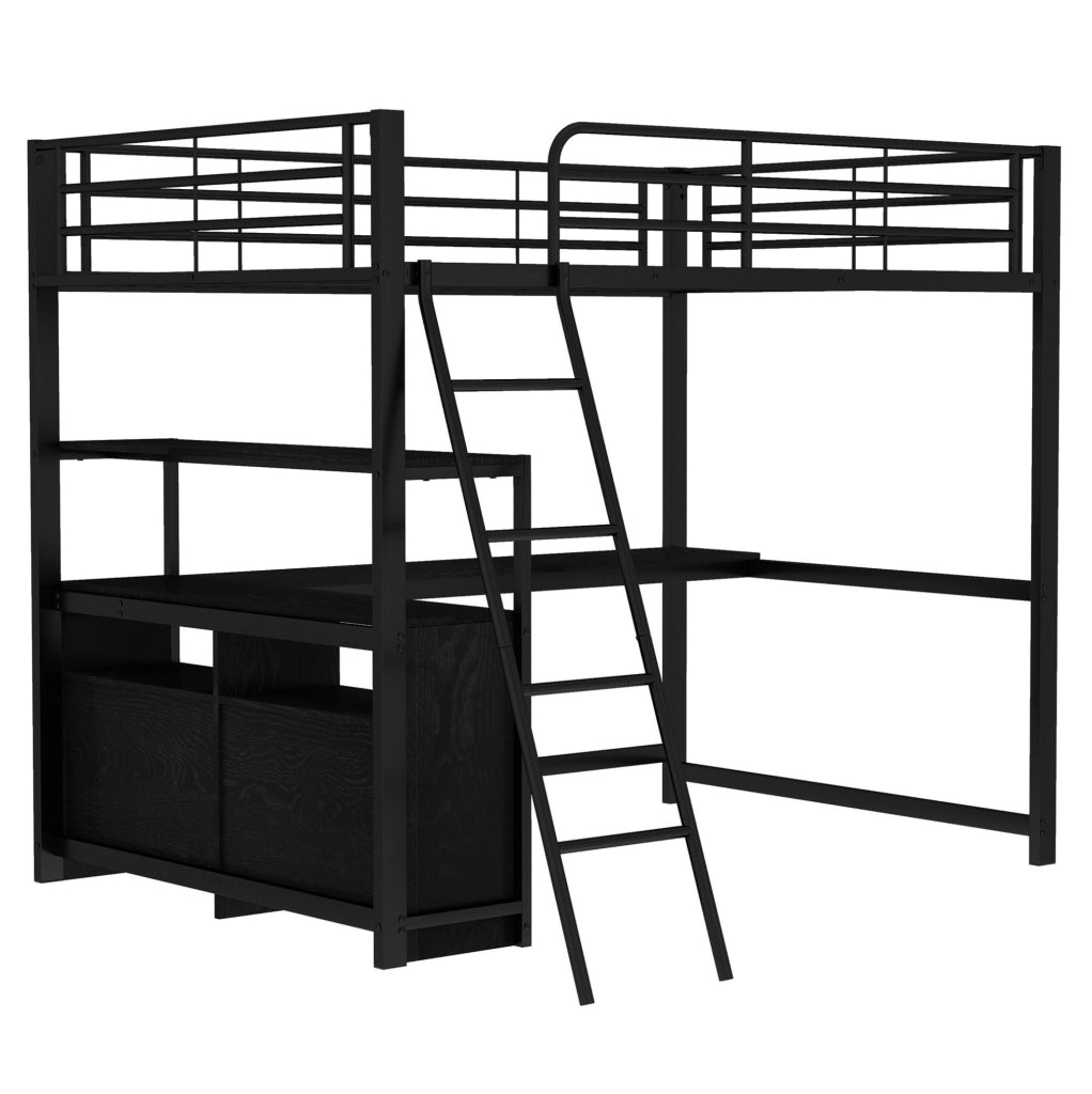 Letto a soppalco 140x200 cm con scrivania a L e cassetti; nero