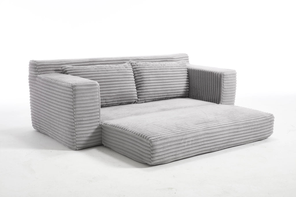 Divano letto compatto 2 in 1 in tessuto a coste grigio chiaro con schiuma memory