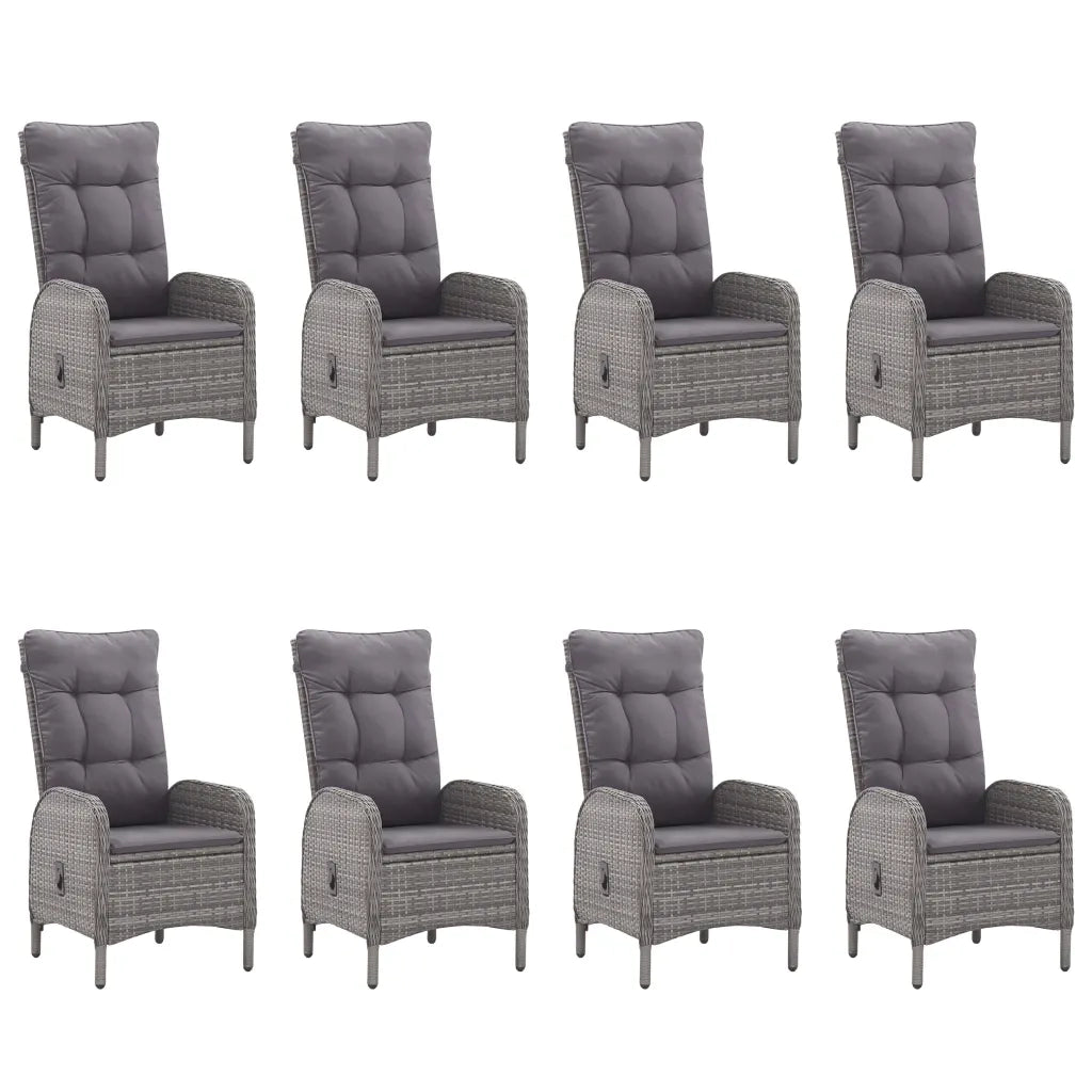 Set da Pranzo per Giardino 9 pz in Polyrattan e Vetro Grigio cod mxl 43766