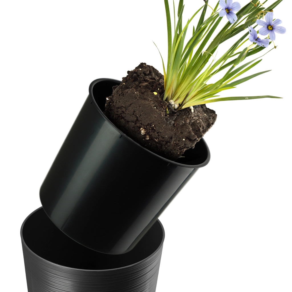 Vaso da fiori KADAX da 36 cm con coperchio e inserto, in plastica color grafite.