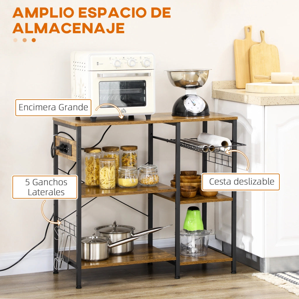 Libreria da Cucina con Presa Elettrica ¨C zephmum ¨C 90x40x83 cm Marrone