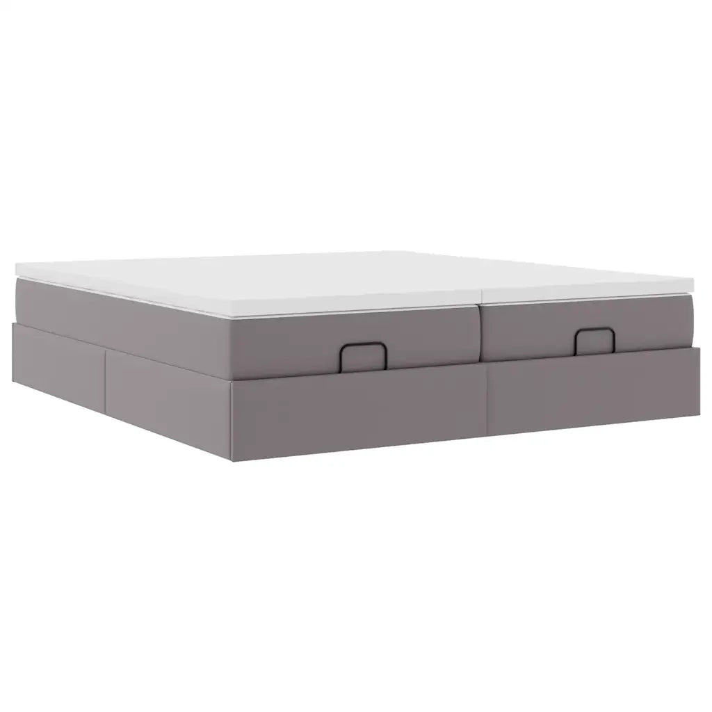 Struttura Letto Pouf con Materassi Grigio 160x200 cm Similpelle