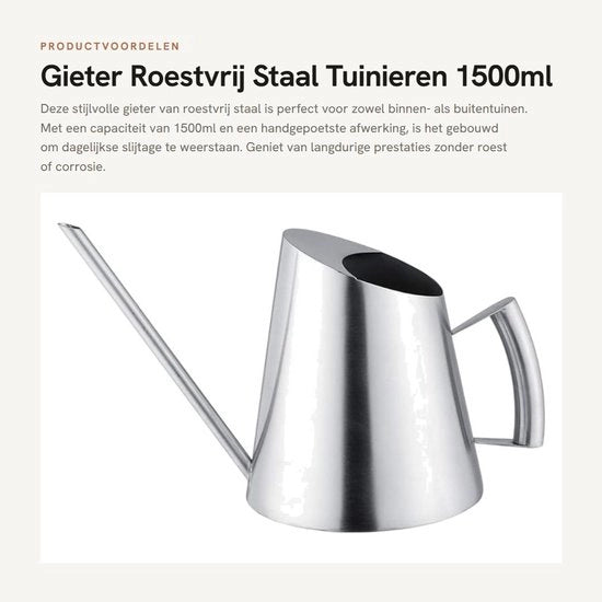 Giardiniere 1,5 Litri in Acciaio Inossidabile - Giardiniere per Interno/Esterno - Antiruggine - Sostenibile - Qualità Premium - 14,3 x 28 x 17,5 cm - Sistema di Irrigazione per Piante