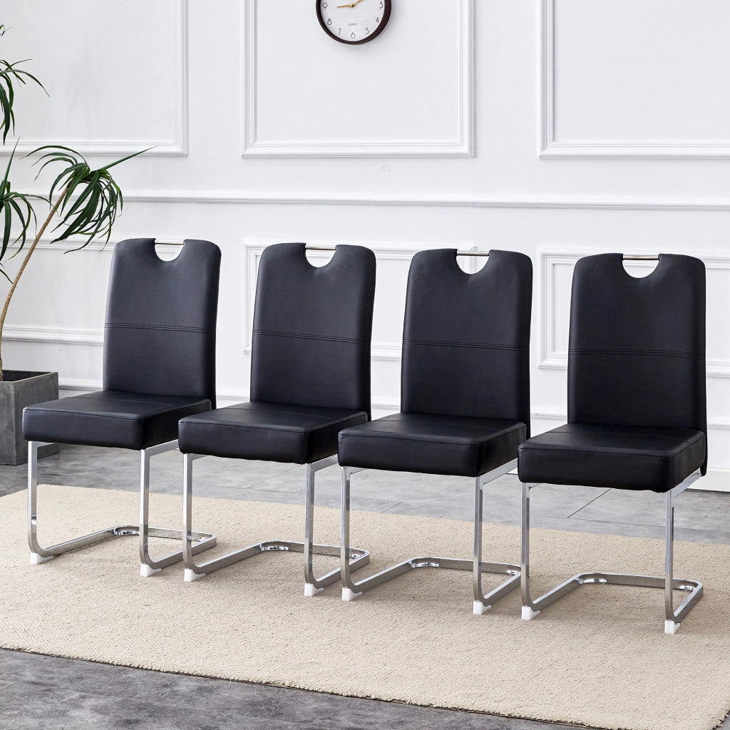 Sedia da Pranzo con Design Ergonomico e Seduta con Molle, Struttura in Metallo, in PU Nero