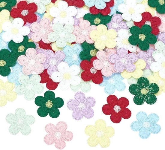 80 pezzi di applicazioni floreali in maglia a mano da cucire - patch floreale 28x30mm - artigianato DIY per abbigliamento jeans