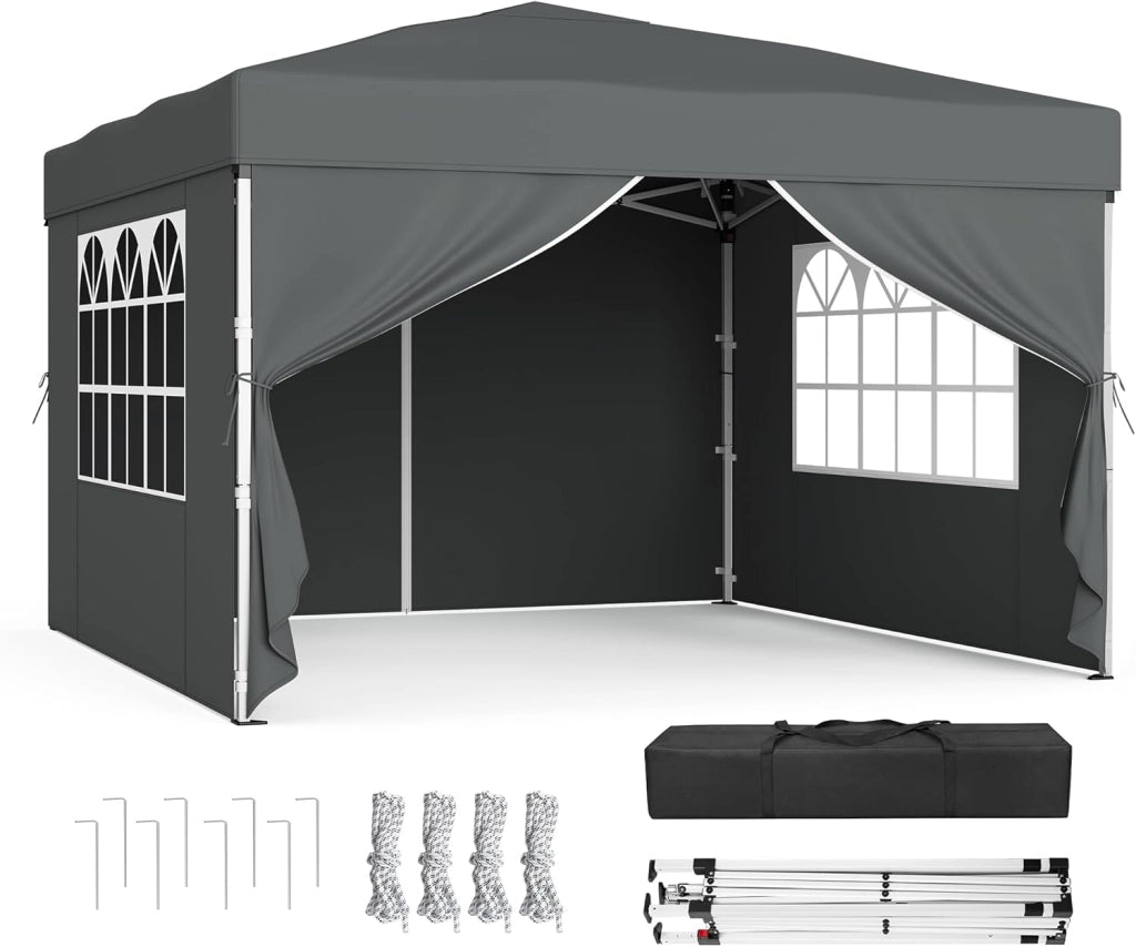 SONGMICS Gazebo, Tendone Pieghevole, Protezione Solare, Resistente alla Pioggia Leggera, Portatile, con Pareti Laterali, per Cortile, Giardino, Mercato, 3 x 3 m, Beige GCT104LZ01