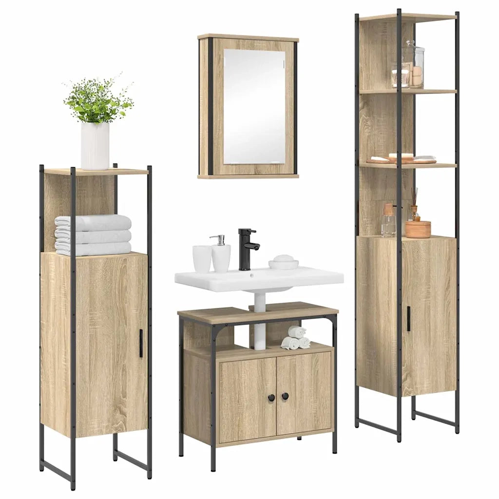 Set di mobili per il bagno con lo scaffale 4 pcs Rovere Sonoma 3399394