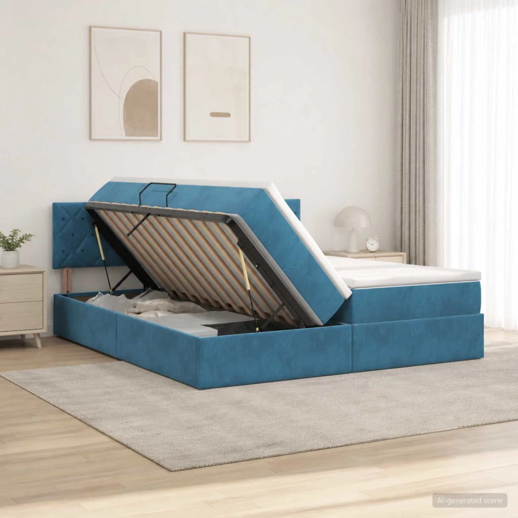 Letto con Contenitore con testiera 2 pz Blu Scuro 3458965