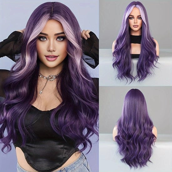 Prugna 28 cm Ombre Prugna con Folloni Gotici | Look Vampira Halloween | Folloni Lungi Resistenti al Calore | Cosplay