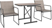 Set di mobili da giardino 3 pezzi, 2 poltrone con tessuto traspirante e telaio in metallo, tavolo rettangolare, mobili compatti, set di conversazione per patio, balcone