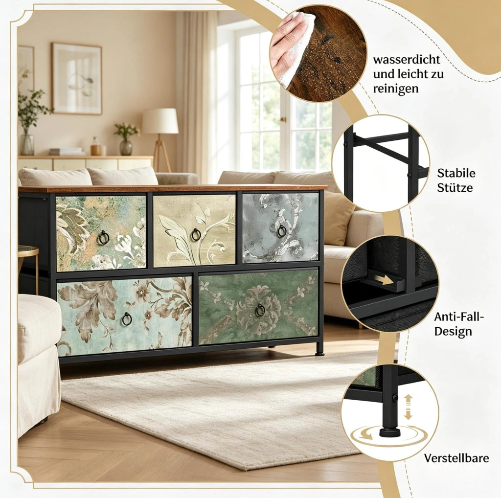 Mobile contenitore con 5 cassetti in tessuto; 100 x 54 x 30 cm; multicolore
