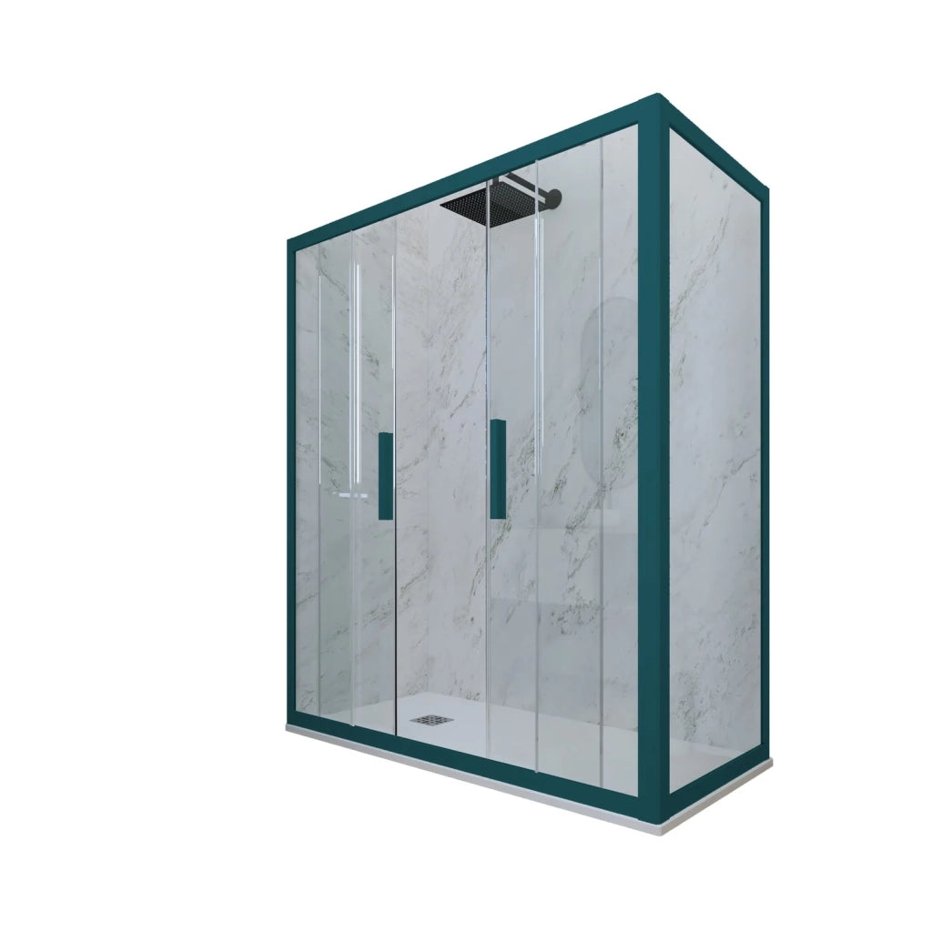 Box doccia 2 ante scorrevoli 90x140 CM H 200 Vetro Trasparente Profilo Verde Night Watch mod. Glam Duo