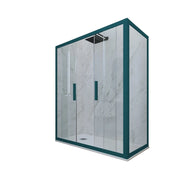 Box doccia 2 ante scorrevoli 90x140 CM H 200 Vetro Trasparente Profilo Verde Night Watch mod. Glam Duo