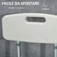 Sedia Doccia ad Altezza Regolabile con Braccioli e Cuscino Rimovibile 53.5x52x80-90 cm, Bianca