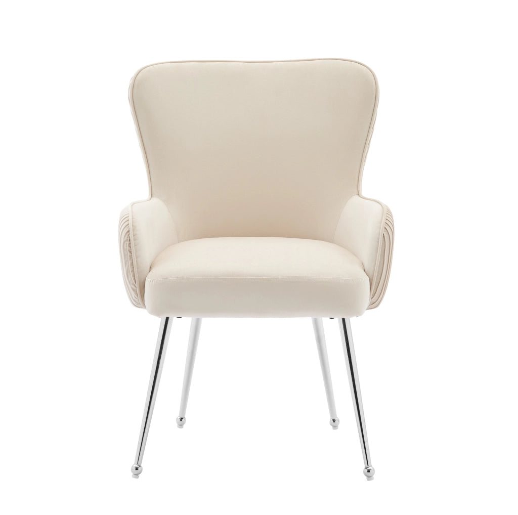 Set di 2 sedie imbottite in velluto beige con braccioli