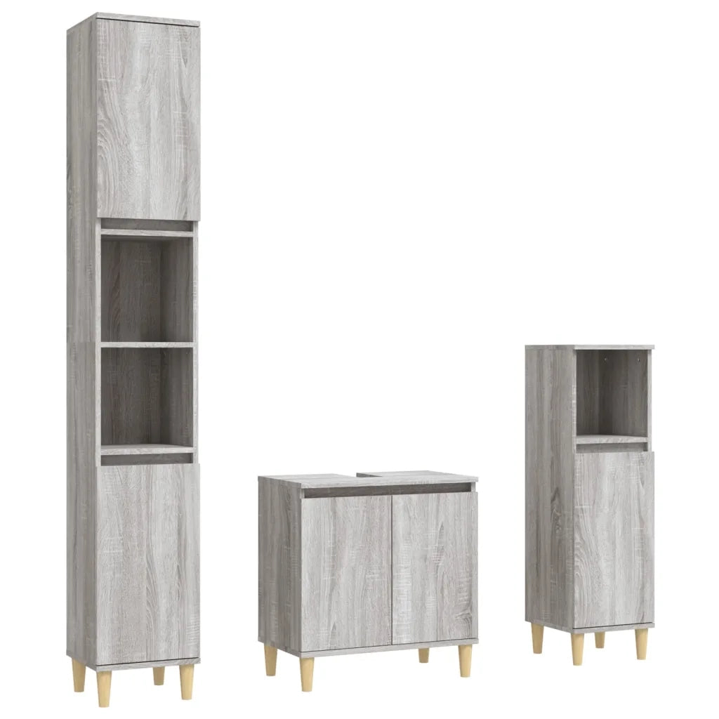 Set Mobili da Bagno | Armadio da bagno 3 pz Grigio Sonoma in Legno Multistrato