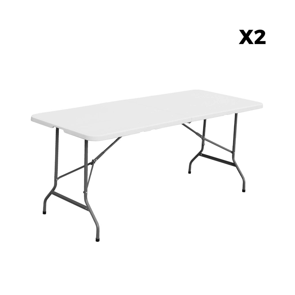 Set di 2 tavoli da ricevimento pieghevoli in plastica, 12 sedie,