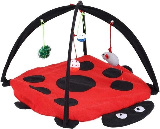 Tappeto Attività Centro di Gioco 60x60x34cm Rosso Nero Con 4 Giocattoli.
