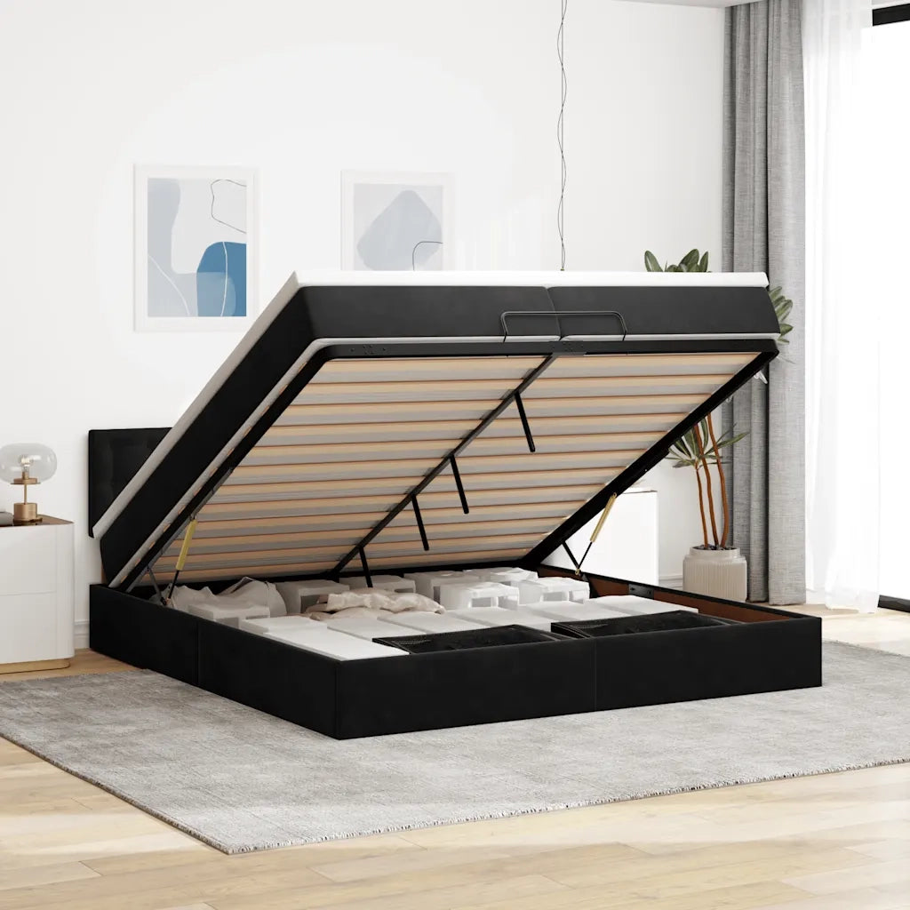 Struttura Letto Pouf con Materassi Nero 200x200 cm Velluto 3312790