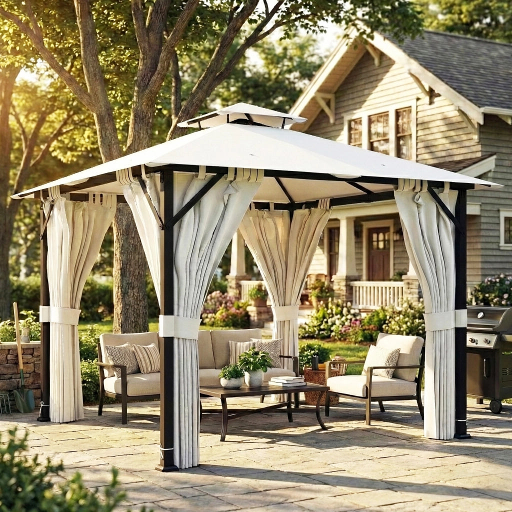 Tonnelle da giardino 3x3m ¨C zephmum ¨C crema, metallo, 300x300x250 cm
