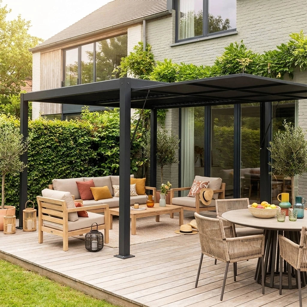 Tenda laterale retrattile in alluminio e textilene per pergola