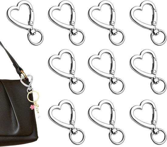 10 pezzi di ganci metallici a forma di cuore - Argento - per chiavi, bracciali, portacarte