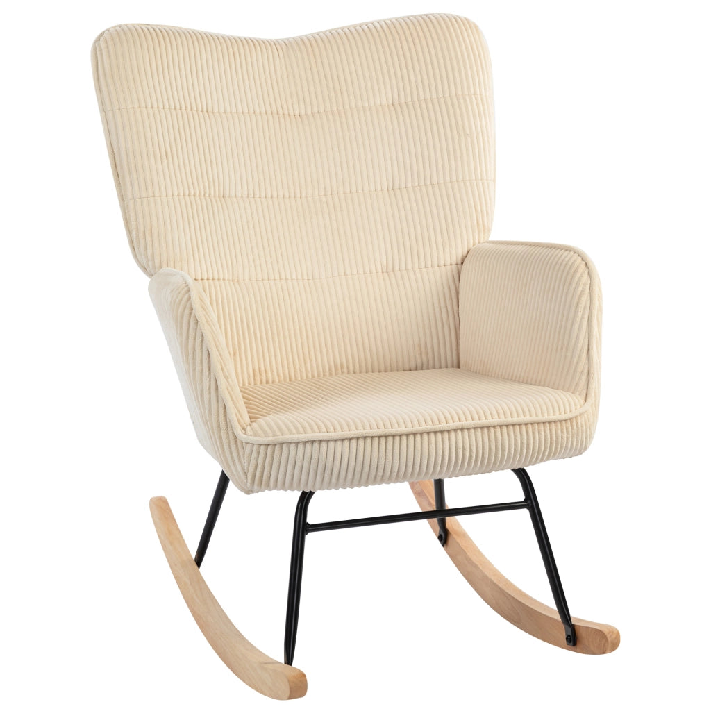 Poltrona Dondolo Vintage ¨C Zephmum ¨C Beige, Tessuto, Legno e Metallo
