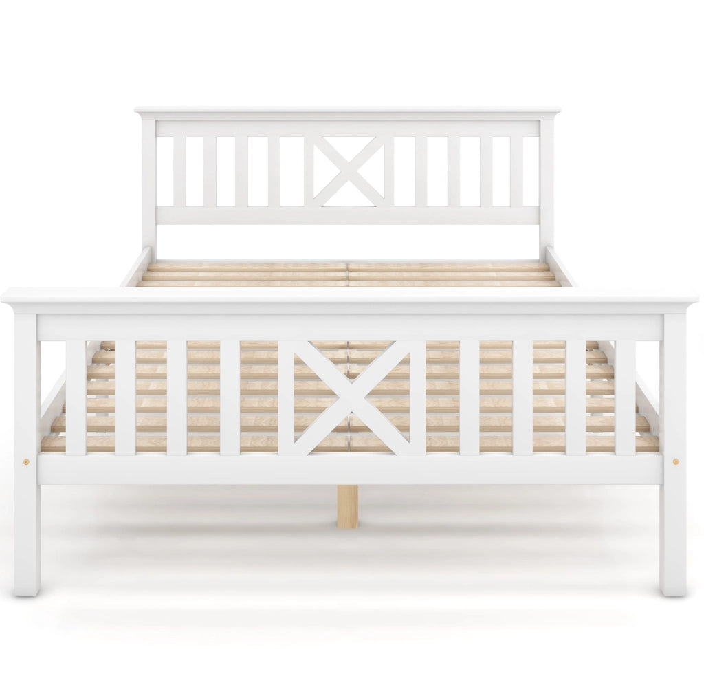 Letto matrimoniale 140x200 cm con testiera a X; legno; bianco (Senza materasso)