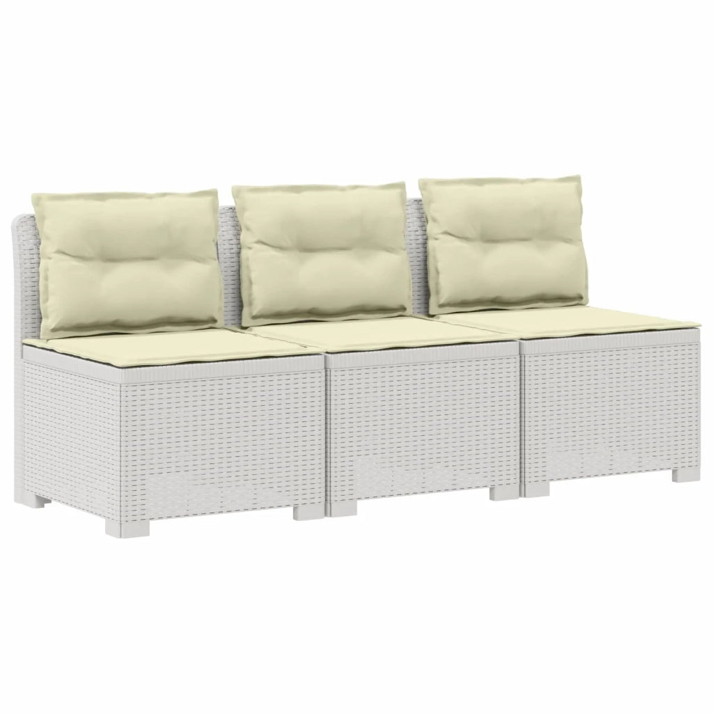 Divano da esterno-Divano da Giardino 3 posti con cuscini in look rattan PP Bianco 963491