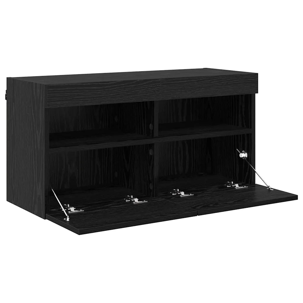 Mobile TV da parete con LED Rovere Nero 80 x 30 x 40 cm 882981