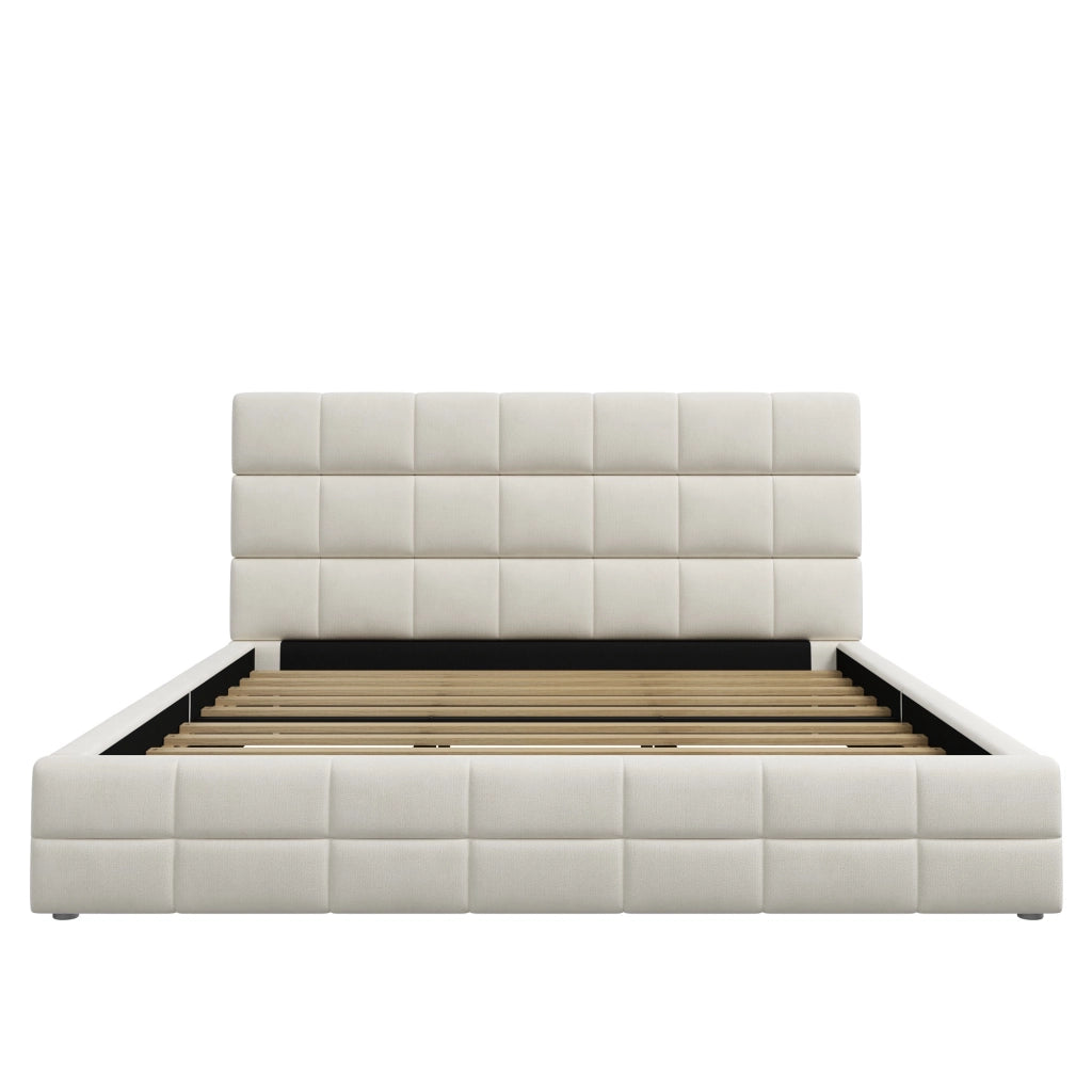 LETTO imbottito 180x200 cm in velluto beige