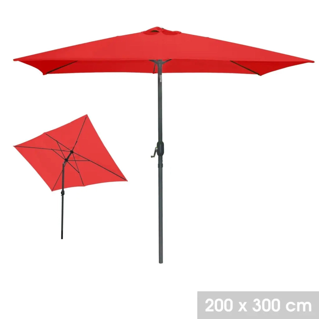 Ombrellone inclinabile rettangolare rosso 200x300x250 cm – Tela 180 g/m² idrorepellente